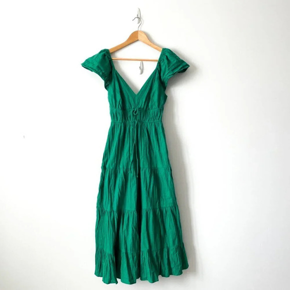 Greylin Riley Textured Cotton Tiered Maxi Dress Gumdrop Green Size XS - Picture 5 of 10